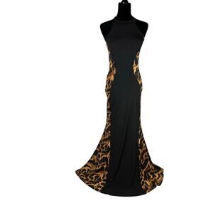 Mermaid maxi cheetah black sleeveless event from wedding high neck dress Sz M